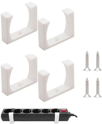 Steckdosenhalter 4er Set Weiß – Steckdosenleisten Halterung für Wand/Tisch | Steckdosenhalter für Wand oder Tisch zur platzsparenden Befestigung von gängigen Mehrfachsteckdosen