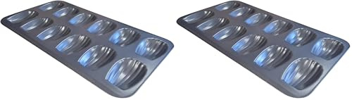 mastrad - Plaque 12 madeleines - Revêtement 2 couches - Sans PFAS et PTFE - 39.2 x 22.5 x 1.5 cm - Empreinte 8 cm (Lot de 2)