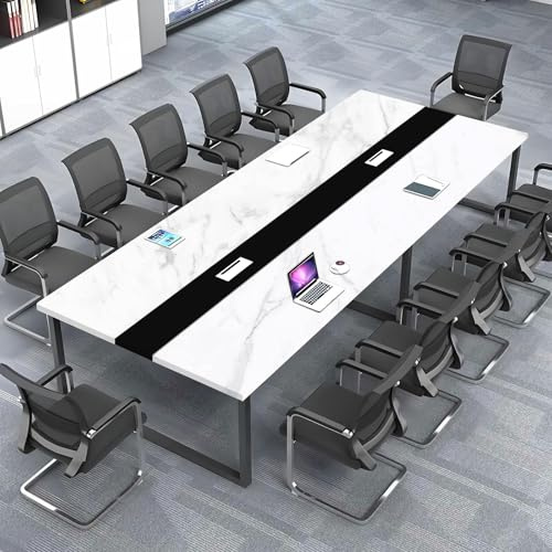 ZRBDDEF Großer Konferenztisch Büro – Moderner Besprechungstisch mit Kabelmanagement, Rechteckiger Meetingtisch für 8–12 Personen, Stabiler Metallrahmen (ohne Stühle)