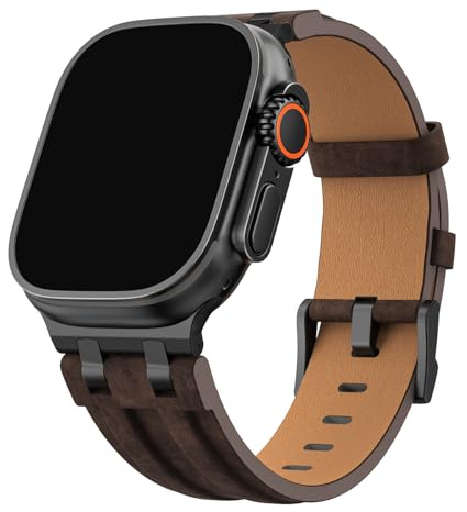MoKo Correa de Cuero para Apple Watch, Compatible con 49mm 46mm 45mm 44mm 42mm iWatch, Correa de Repuesto con Conector de Metal para Ultra 3/2/1, SE 3/2/1, Series 11/10/9/8/7/6/5/4/3/2/1