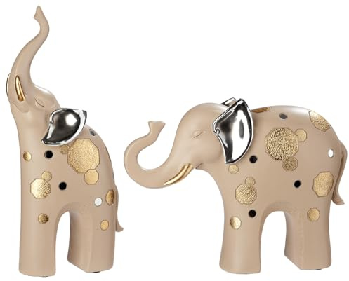 GILDE 2er Set Figuren Midas - Elefanten aus Kunstharz - Creme - strukturiert - Höhe 22cm x Breite 28cm - mit Filzgleiter