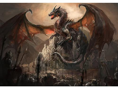 Runa Art Fototapete Drache Schloss Ritter Modern Vlies Wohnzimmer Schlafzimmer - Made in Germany - 308 x 220 cm Braun 9131010a