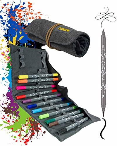 ONLINE Calli.Brush Double-Tip Pens Stifte in 11 Farben I Brush Pen Set mit Pinsel- und Kalligrafie-Spitze I Ungiftig, wasserlöslich & vielseitig einsetzbar I Pinselstife in Stifterolle