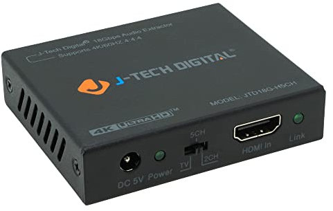 J-Tech Digital 4K 60HZ HDMI Audio Extractor Converter SPDIF + 3,5 mm Ausgang unterstützt HDMI 2.0, 18 Gpbs Bandbreite, HDCP 2.2, Dolby Digital/DTS Passthrough CEC, HDR10 [JTD18G-H5CH]