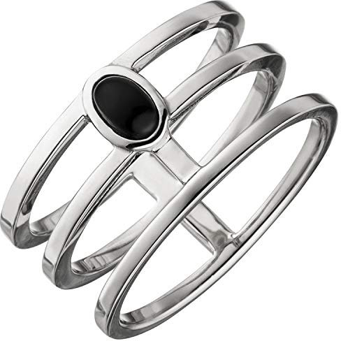 Jobo Damen Ring 3-reihig breit 925 Sterling Silber 1 Onyx Silberring Onyxring Größe 58
