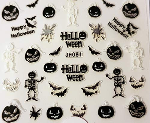 Halloween Nail Art 3D Silver Gems Stickers (JH081 Bats Pumpkin Skeleton)