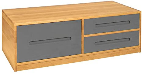 BioKinder Sideboard Bettkasten Kommode mit Schubladen Lina aus Massivholz Erle und Kiefer 120 x 55 x 40 cm, Schubladen grau lasiert