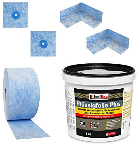 Isolbau Dichtset - Inkl. 1x Flüssigfolie PLUS (16 kg), 1x Dichtband (10 m), 2x Innenecken & 2x Manschetten