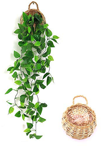 ANZOME Plantas Artificiales Colgantes, 3.5 pies de Hiedra Vid Hojas Falsas Verde Cadena para Interior al Aire Libre Pared hogar habitación jardín Boda Guirnalda decoración (Cesta incluida)