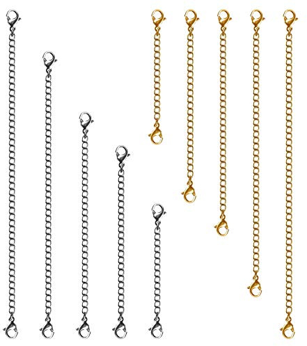 Necklace Extenders, 10Pcs Stainless Steel Gold Silver Necklace Bracelet Anklet Extension Chains with Lobster Clasps and Closures for Jewelry Making