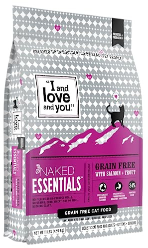 I and love and you Naked Essentials Dry Cat Food - Salmon + Trout - Grain Free, Real Meat, No Fillers, Prebiotics + Probiotics, 11lb Bag
