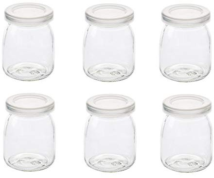 Dailydanny 6 Pcs Yogurt Pudding Jars Bottles With Plastic Lids Ideal for Jam, Honey, Wedding Favors, Shower Favors, Baby Foods (5.5 oz (150ml))