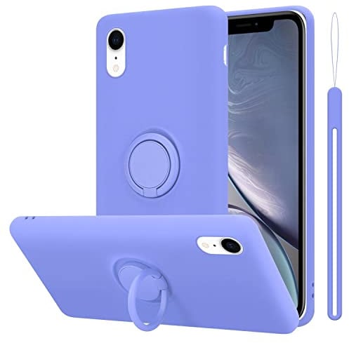 Cadorabo Hülle kompatibel mit Apple iPhone XR Schutzhülle TPU Silikon Case Liquid Design mit Ring Slim Kratzfest Liquidsilikon Microfaser mit Rundumschutz Case Hülle für iPhone XR in Lila