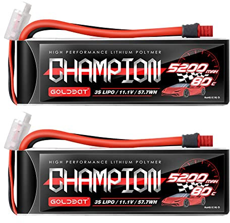 GOLDBAT Champ-Serie RC Akku 5200mAh 11.1V 3S 80C LiPo Akku Weicher Fall mit Deans Stecker für RC Auto Boot LKW Buggy Truggy Heli Flugzeug (2 Packungen)