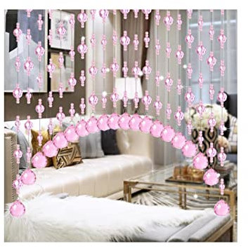 KECENWEL Crystal Beaded Curtain, Screen Divider Hanging Beads Curtain, Arched Crystal Curtain, Beaded Doorway Curtains, Home Decoration of Doors Windows Corridor,Pink,55 Strands