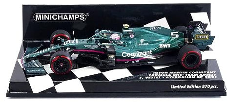 Minichamps 417210705-1:43 Aston Martin Cognizant Formel 1 Team AMR21-Sebastian Vettel-2nd Aserbaidschan GP 2021 Sammlerstück Miniaturauto, Mehrfarbig