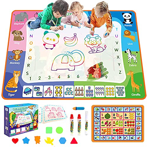 Fenxyo Aqua Wasser Doodle Matte, XL Aqua Drawing Painting Matte, Malmatte Mit Wasserstift Werkzeuge Stempe Zubehör für Toddler 2,3,4,5,6 Jahre(100 * 70cm)