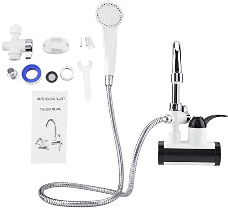 Calentador de Agua de Ducha Eléctrico, Grifo de Agua Caliente Instantáneo Sin Tanque Eléctrico Grifo de Calentamiento Rápido con Pantalla Digital LED y Cabezal de Ducha(Afluencia lateral)