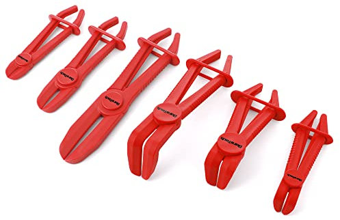 DURATECH Hose Clamp Pliers 6pcs, Straight & 90 Angled Hose Pinch Off Pliers, Plastic Line Clamp Pliers Set for Flexible Hoses Fuel Hoses Gas Lines Brake Hoses Radiator Hoses