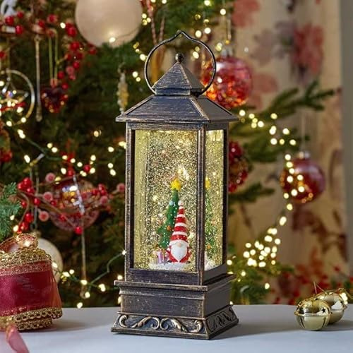 Three Kings Weihnachts-Schneekugel-Laterne aus Metall, LED-Wasserspinner, Glitzer, Weihnachtsmann, Gonk, 29 cm