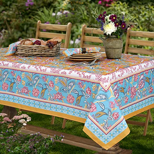 Home Bargains Plus Belle Fleur Provence Country French Stoff-Tischdecke, flecken- und wasserabweisend, knitterfrei, florales Paisley-Tischdecke, 152,4 x 213,4 cm, länglich/rechteckig