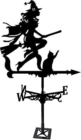 Wetterfahnen für Schuppen Wetterfahne Hexe und Katze Metall Edelstahl Wetterfahne mit Windrichtungsanzeige, Metallhalterung Windfahne für Outdoor Garten Hof Dekoration