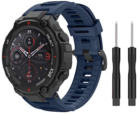 MoKo Armband Kompatibel mit Amazfit T-Rex/T-Rex Pro Smartwatch, Weiches Silikon Ersatzarmband Uhrenarmband Sportarmband mit 2 Schraubendreher, Marineblau