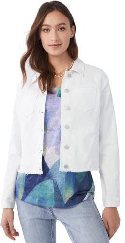 FDJ French Dressing Jeans Langarm-Hemdjacke mit ausgefranstem Saum für Damen, farbiger Knopfleiste, Weiss/opulenter Garten, Small