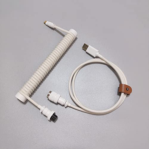 Coiled USB C Cable, Fixed Rod Winder, Detachable Aviator Connector, Double Sleeved Cable for Mechanical Keyboards (Color : Milk white)