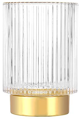 DASITON Makeup Brush holder Organizer,Crystal Cosmetic Makeup Brush Glass Brushes Storage Holder, Vintage Make Up Brush Cup Pen Pencil Holder striped vase(Clear L)