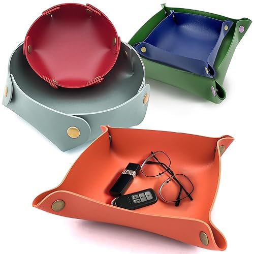 TTYSHIP® 5 Stück Ledertablett, Praktisch Taschenleerer Leder, Lederschale Ablage, Ledertablett Organizer für Aufbewahrung von Geldbörse, Schlüssel, Münzen (5 Farben)