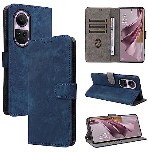 TAUYN Flip Folio Coque pour Oppo Reno 10 Pro 5G/Reno 10 5G, RFID Fonction Etui, Premium PU/TPU Cuir Portefeuille Magnétique Fermeture Housse - Bleu