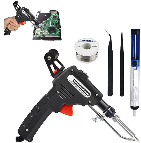 60W Lötkolben Set, Automatisch Elektronik Lötpistole Kit mit Entlötpumpe, Pinzette, Lötdrähten, Handlötkolben-Set Elektrische Schweißpistole für Heimwerker Elektrotechnik Reparaturen (Schwarz)