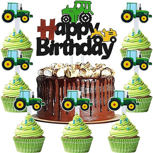 MEZHEN Tortendeko Traktor Geburtstag Kuchen Deko Traktor Kindergeburtstag Tortendekoration Happy Birthday Cupcake Topper Traktor Kindergeburtstag Party Deko 57 Stück
