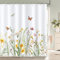 Bonhause Duschvorhang Frühlingsblumen Gelb Weiß Wildblume Pflanze Schmetterling Duschvorhänge 180 x 180 cm Anti-Schimmel Wasserdicht Polyester Stoff Waschbar Bad Vorhäng für Badzimmer mit 12 Haken