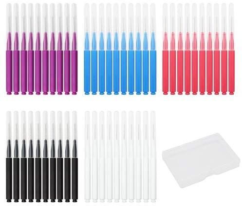 ZYNERY 50 Pcs Brossettes Interdentaire, 5 Couleurs Brosette Dentaires avec Couvercle, Nettoyage Brosse Propre Interdentaire, Brossettes Interdentaires Diamètres 2mm, 2.2mm, 2.5mm, 3mm, 4mm