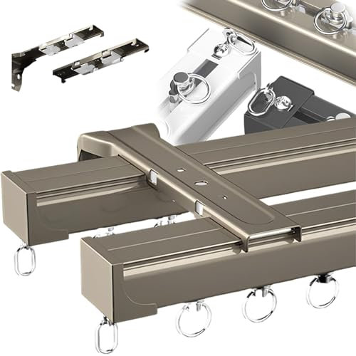 Deckenschiene Gardinen Schienensystem, Decken Vorhangschiene Wandmontage Gardienenschiene, Aluminium, 2-läufig, Gardinenstange, Mit Stummen Rollen, Geräuschlos Und Glatt Schienen für Vorhang (Color :