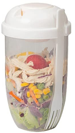 Gardez une tasse de shaker à salade en forme, un récipient de vinaigrette à suivre, des tasses à salade de fruits et légumes portables avec porte-toilettes pour la fourche et salade pour le déjeuner