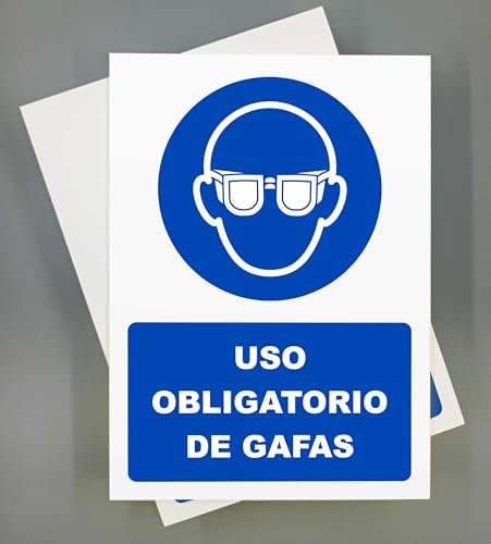 Cartel de 18x25 cm PVC 2mm Señal de Seguridad Industrial y Uso de EPIS (Gafas)