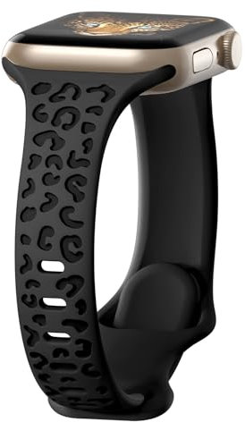 Bracelet de sport avec gravure léopard, compatible avec Apple Watch 40 mm, 41 mm, 44 mm, 38 mm, 42 mm, 45 mm, 49 mm, pour femme - Bracelet de rechange fin en silicone souple pour iWatch SE Ultra