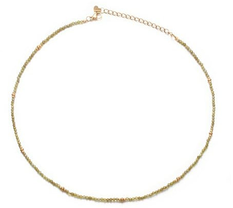 Aleasha Peridot Halskette Damen 2mm Grüner Boho Strand Kette Edelstahl Handgefertigt Choker 45cm verstellbar Sommer Schmuck Geschenke