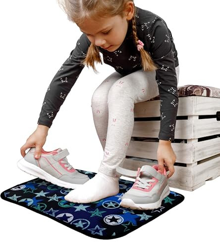 Rutschfester Kinderteppich für Schuhe Wechsel – Teppich für den Kindergarten, Wasserdicht und Kompakt – Ideal für Kleinkinder, Schule, Sportvereine und Schwimmbäder (Blaue Sterne, 30 x 40 cm)