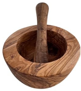 SmokeMax® / Set mortier et pilon en bois d'olivier / mortier en bois / mortier à herbes / mortier à épices / env. 16 cm