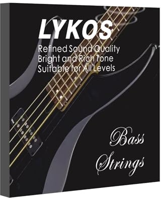 Lykos Electric Bass Guitar Strings Full sets,Stainless Steel Hex-Core Copper Wire Coated with Nickel Wound,45-100 Gauge 4-String set