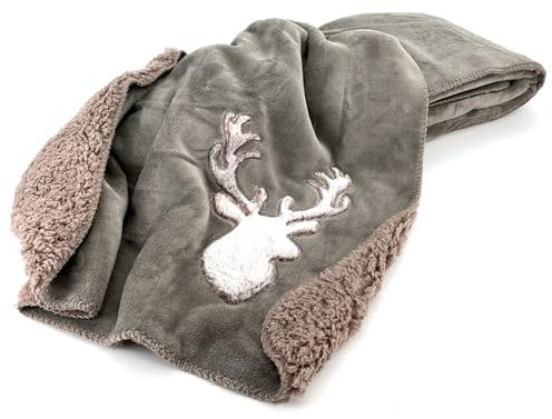 heimtexland ® Kuscheldecke Hirsch Fell Imitat Wohndecke flauschig warm 200x150 Landhaus Sofadecke Typ903 Taupe