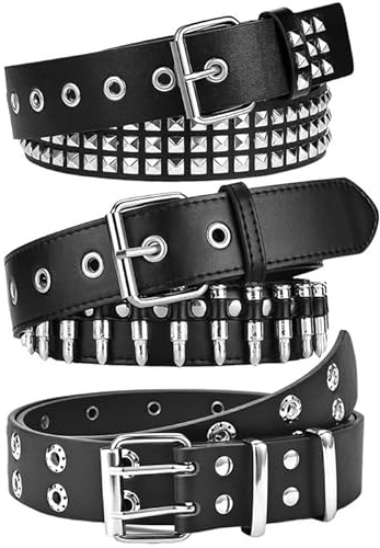 WQYILEAER 3 Pcs Studded Belt, Y2K Belt EMO Goth Belts Punk Rock with Bullet belts for Women Men