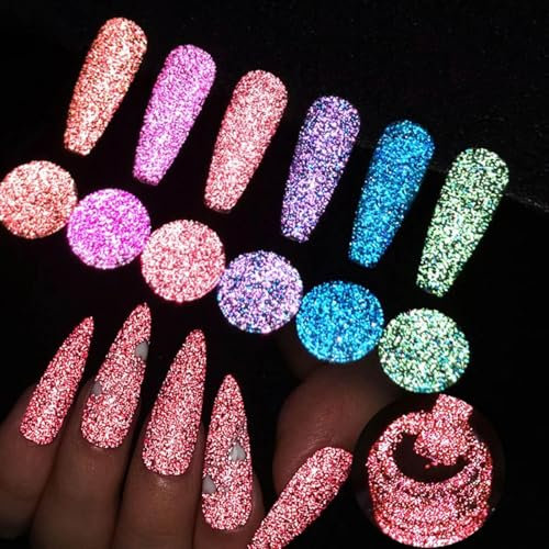 Set di 6 smalti gel glitterati riflettenti, tra cui rosa, viola, verde, rosso, smalto gel per unghie UV LED, soak off, per casa, manicure fai da te, saloni, 8 ml
