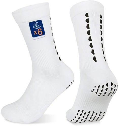 PERMANENTLY001 Grip Fußballsocke Männer Herren Fussball Socken Damen Pilates Yoga gepolstert Gripy Rutschfeste Sportsocken Basketball Laufend Arbeit Tennis 43-50 Weiß L 6P