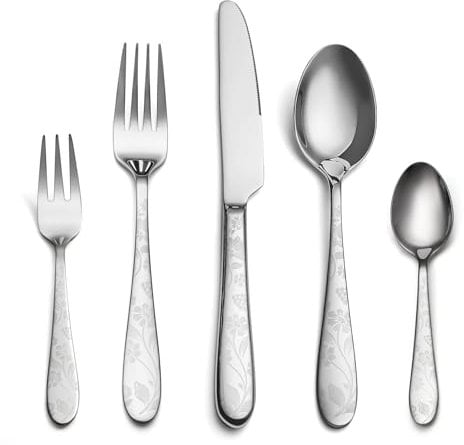 EIUBUIE Besteck Set 6 Personen, 30-teiliges Edelstahl Besteckset mit einzigartigem Musterdesign, Essbesteck mit Messer Gabel Löffel, Tafelbesteck für Haus/Küche, Hochglanzpoliert, Spülmaschinenfest