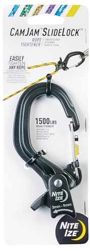 Nite Ize CamJam SlideLock Rope Tightener - Features Pull-to-Tighten Lock & Quick-Release Lever - 500 lb Working Load Limit & 1500 lb Break Strength - Fits Rope Sizes 3–6mm - Large